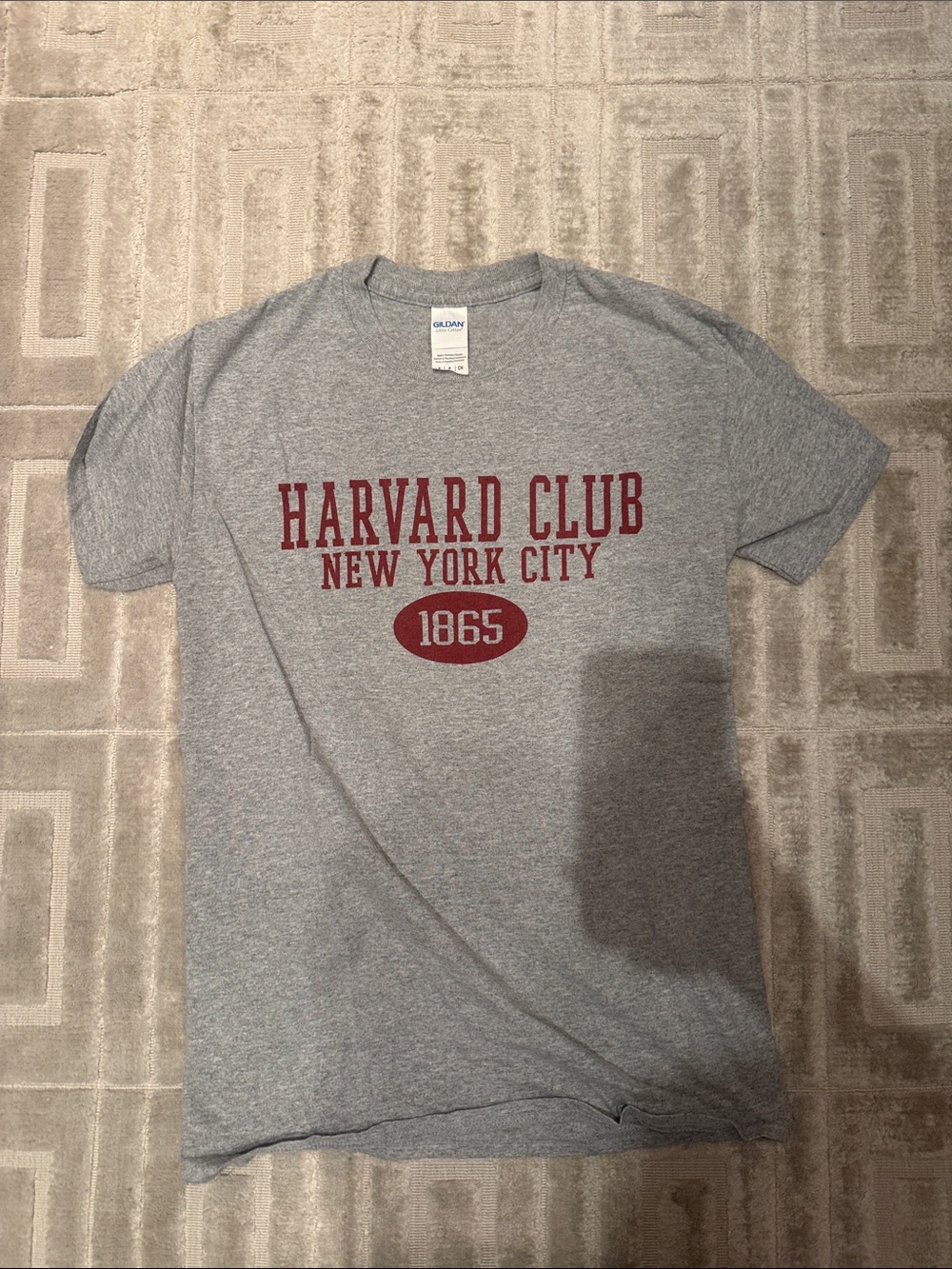 Gildan Heather Gray T-Shirt with Maroon Harvard Club Print